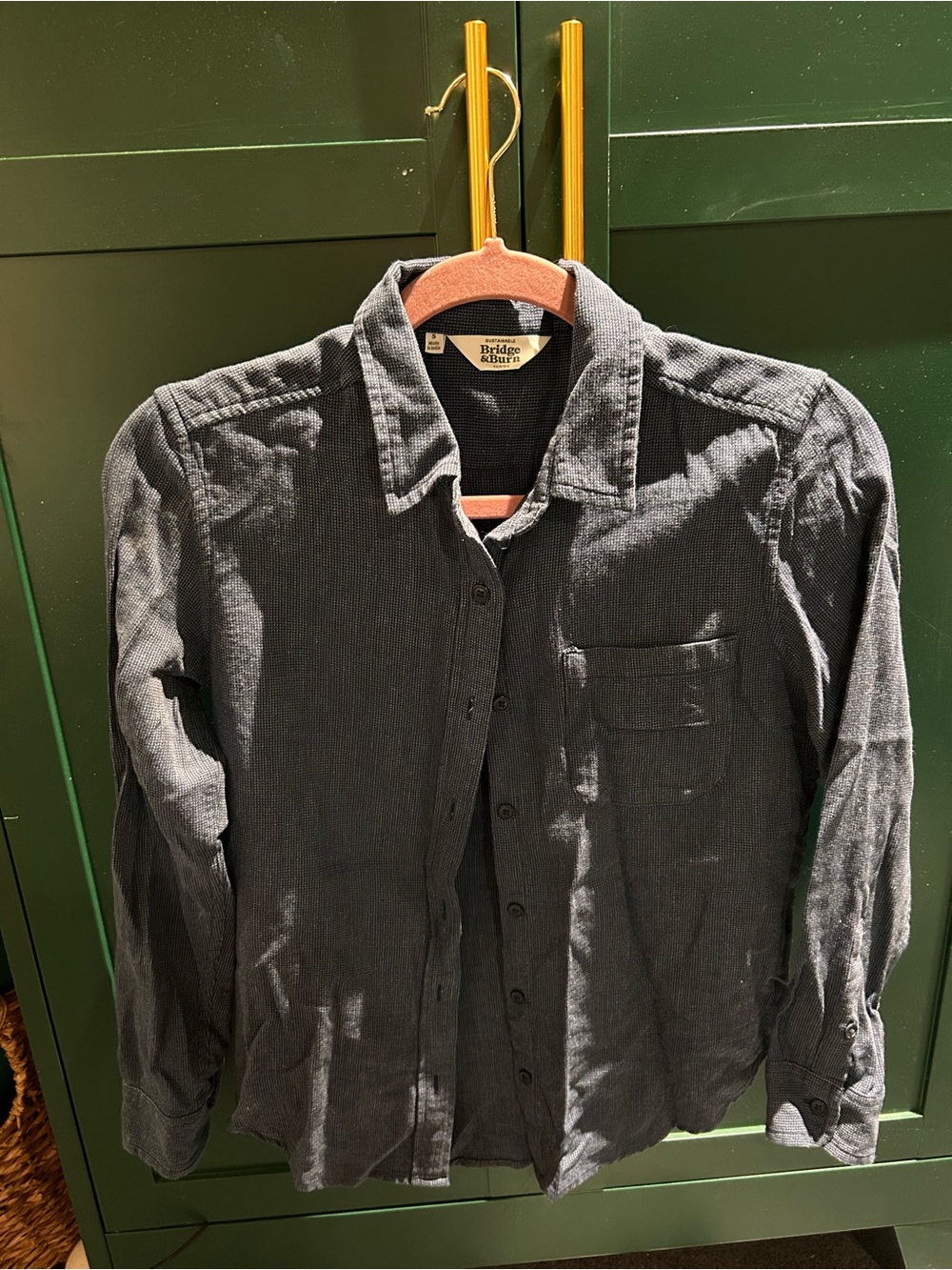 bridge & burn | dark blue cotton button down textured fabric 100% cotton
